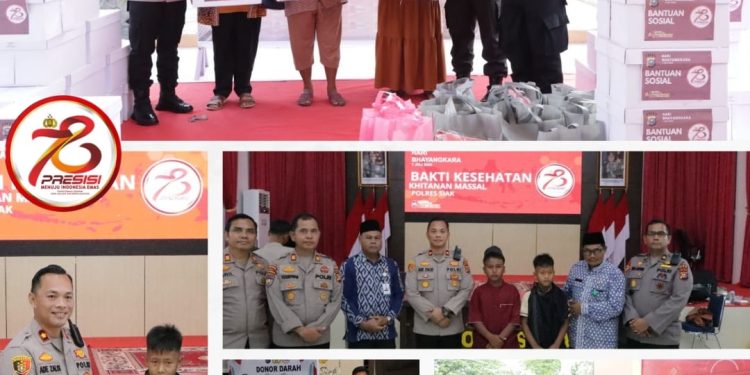 Sempena Hari Bhayangkara Ke 78 Polres Siak Gelar Kegiatan Baksos, Bansos dan Bakti Kesehatan