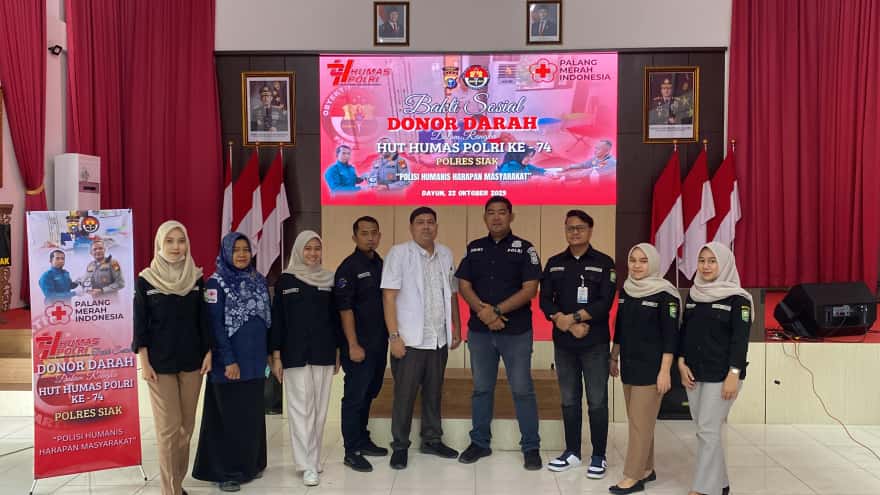 Polres Siak Gelar Donor Darah Serentak Peringati HUT Humas Polri ke-74, 22 Kantong Darah Disumbangkan Ke PMI