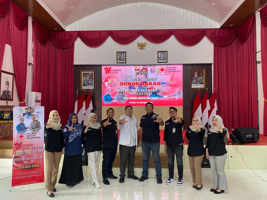 Polres Siak Gelar Donor Darah Serentak Peringati HUT Humas Polri ke-74, 22 Kantong Darah Disumbangkan ke PMI
