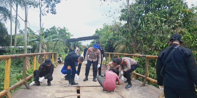 Renovasi Jembatan Merah Putih Presisi Polda Riau Dimulai di Desa Rawang Air Putih