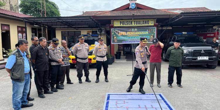 Polsek Tualang Gelar Apel Kesiapsiagaan Pengamanan Pawai Takbir Idul Fitri 1447 H